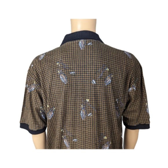 Sauce by Berne Vintage Brown and Black Houndstooth Golf Themed Polo Shirt L - Picture 7 of 9